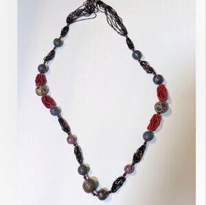 Handcrafted Hand‎ painted Artistic Long Beaded Necklace Multi color 22"